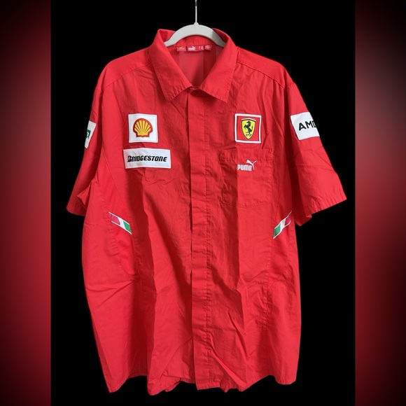 Vintage Puma Ferrari F1 Team Men’s XL Red ButtonUp Shirt Shell Brodgeton AMD XXL - Picture 1 of 8